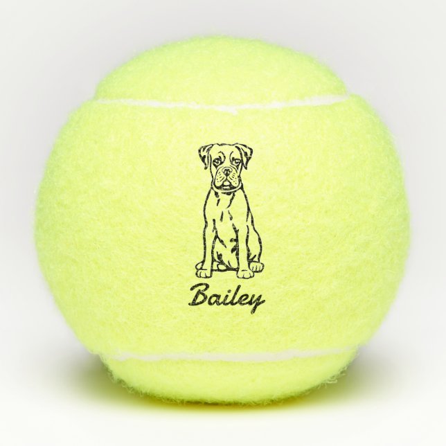 Cute Custom Name Boxer Dog Toy  Tennis Balls (Front)