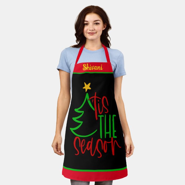 Cute Custom Name Christmas Tree Aprons, Gift Apron (Worn)