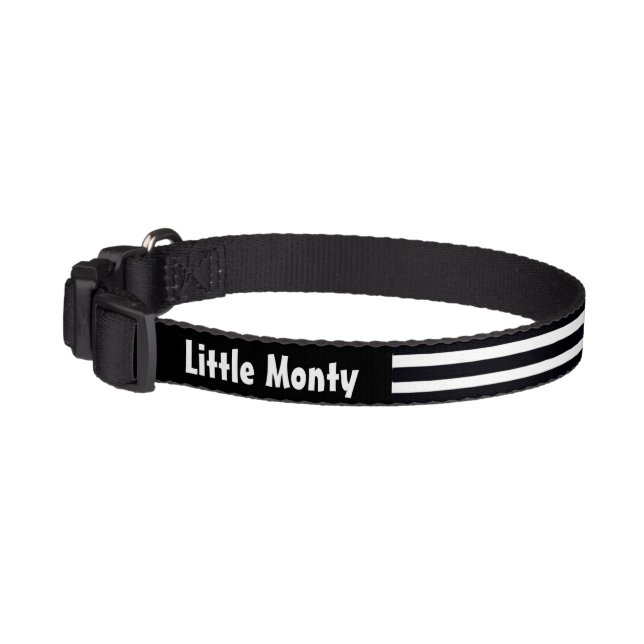 Cute Custom Name Classic Black White Striped Dog Pet Collar (Left)