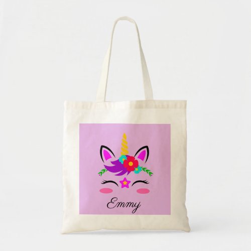 Cute Custom Name  Color Little Blushing Unicorn Tote Bag