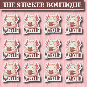 Cute Custom Name Cozy Axolotl Coffee Sticker Pack