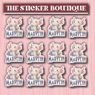 Cute Custom Name Cute Axolotl Shopping Pack Sticker