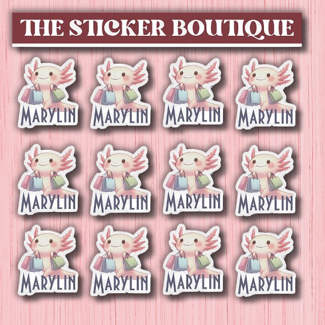 Cute Custom Name Cute Axolotl Shopping Pack Sticker (Creator Uploaded)