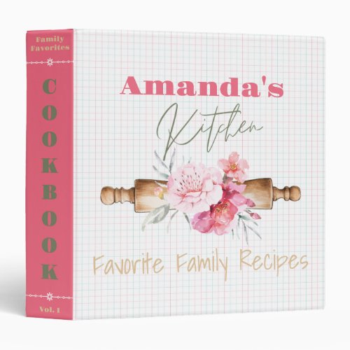 Cute Custom Name Favorite Family Recipe Cookbook  3 Ring Binder