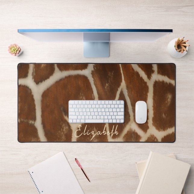 Cute Custom Name Giraffe Fur Pattern Desk Mat (Office 1)