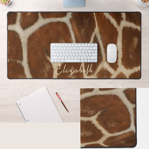 Cute Custom Name Giraffe Fur Pattern Desk Mat