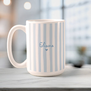 Cute Custom Name Light Blue Stripes Girly Coffee Mug