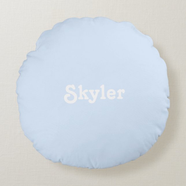Cute custom name light blue white round pillow (Front)