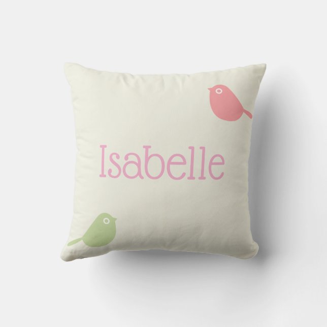 Cute Custom Name Little Birds Pastel Colors Throw Pillow (Back)