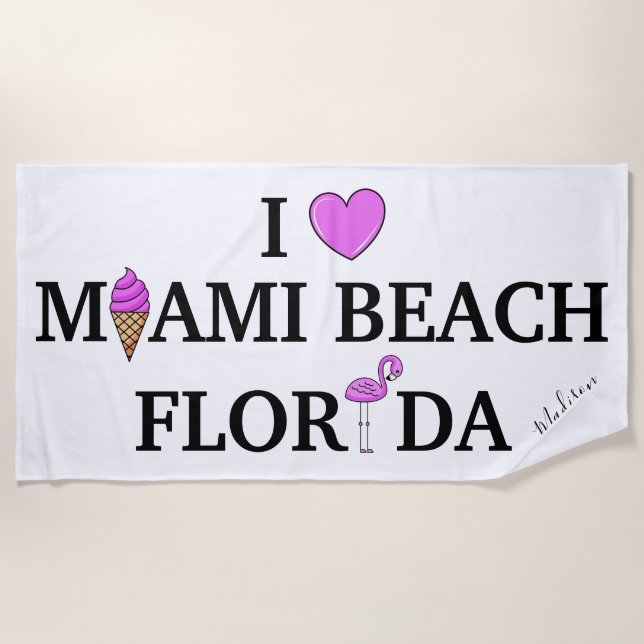 Cute custom name Miami Beach Towel (Front)