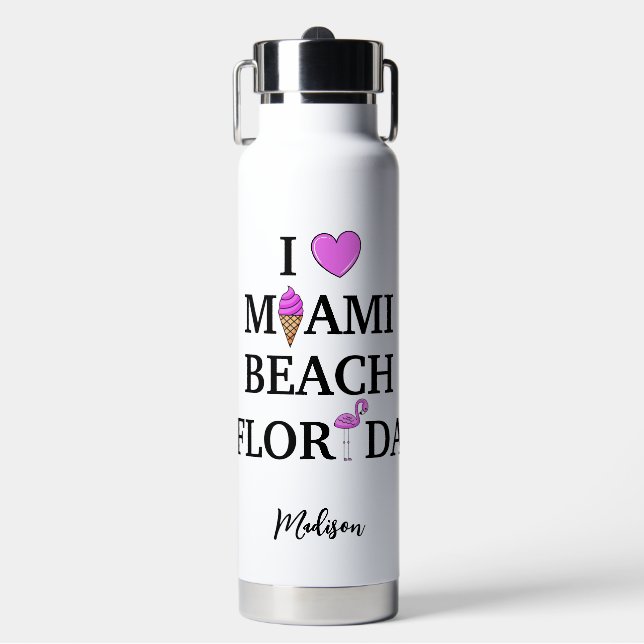 Cute custom name Miami Beach Water Bottle (Front)