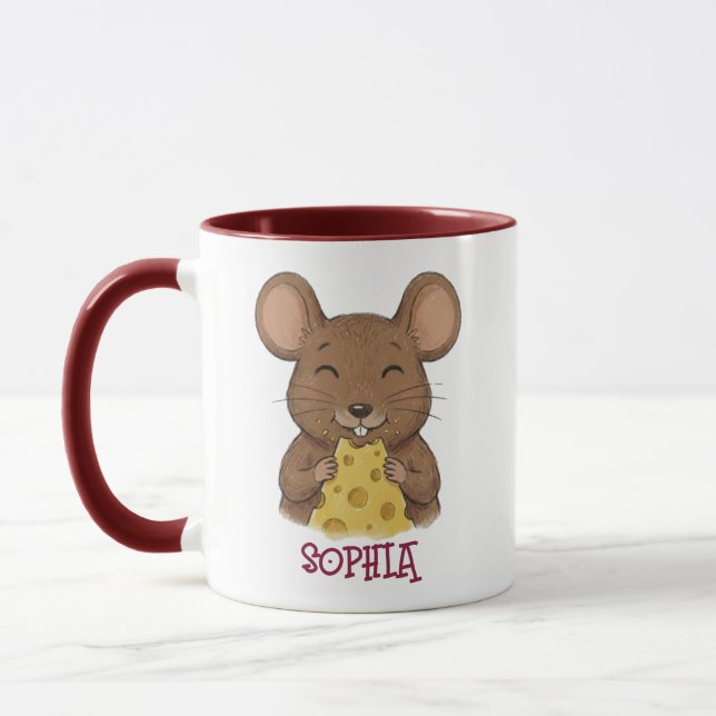 Cute Custom Name Mouse Woodland Animal Kids Mug (Left)