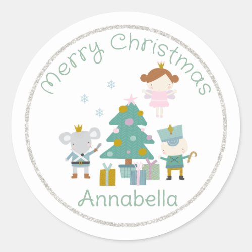 Cute Custom Name Nutcracker Christmas Classic Round Sticker