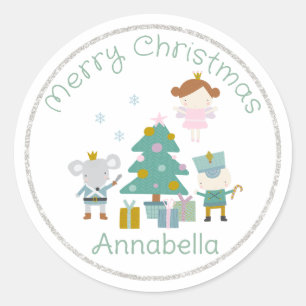 Cute Custom Name Nutcracker Christmas Classic Round Sticker