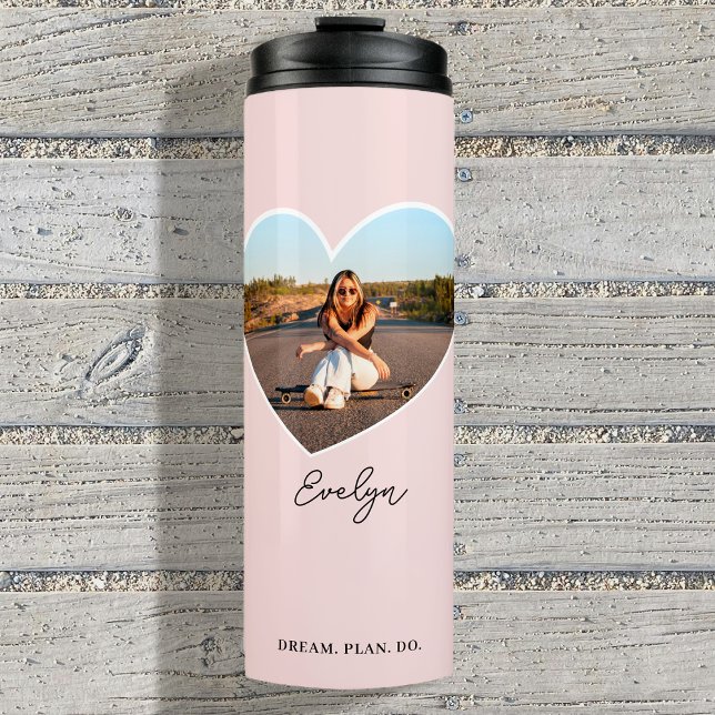 Cute custom Name Photo Love Heart Pink Thermal Tumbler (Creator Uploaded)