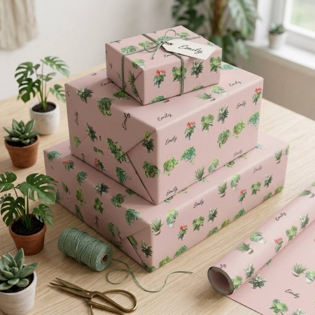 Cute Custom Name Plant Lover Wrapping Paper (Creator Uploaded)
