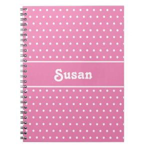 Cute Custom Name Polka Dots Pink and White Notebook