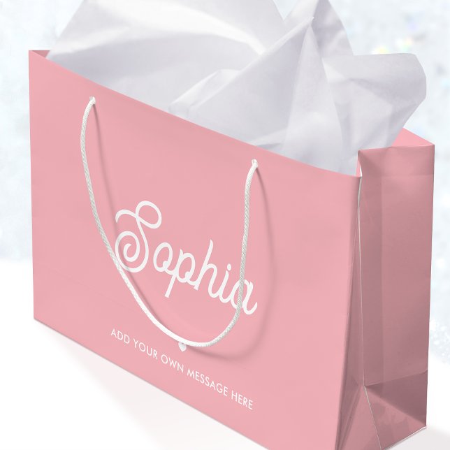 Cute Custom Name Pretty Pink Modern Girly Birthday Large Gift Bag (Creator Uploaded)