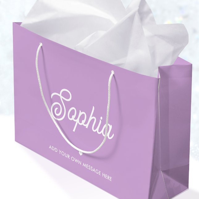 Cute Custom Name Pretty Purple Modern Birthday Large Gift Bag (Creator Uploaded)