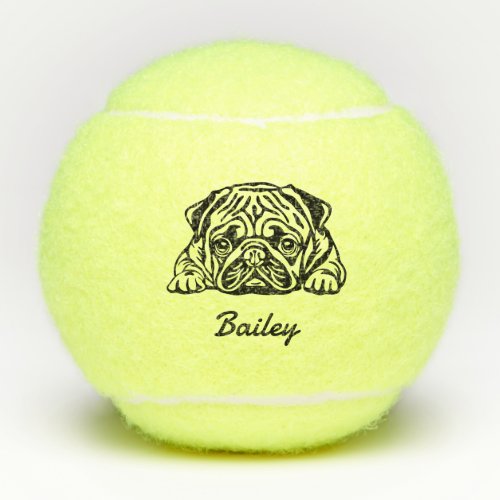 Cute Custom Name Pug Dog Toy  Tennis Balls