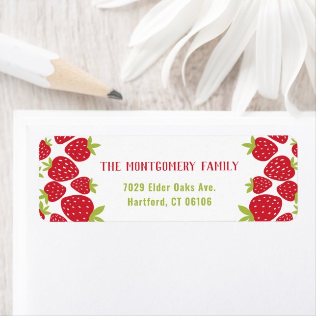 Cute Custom Name Red Strawberry Return Address Label (Insitu)