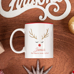 Cute Custom Name Reindeer Holiday Christmas Two-Tone Coffee Mug