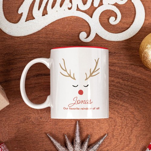 Cute Custom Name Reindeer Holiday Christmas Two_Tone Coffee Mug