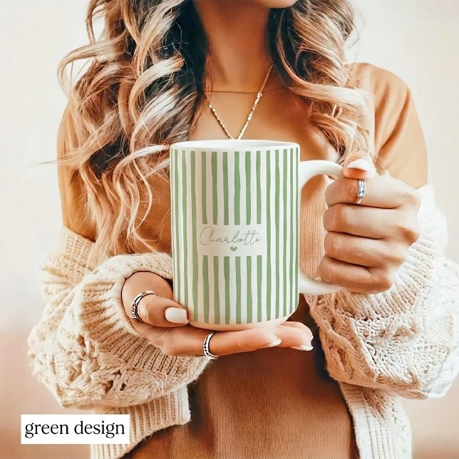 Cute Custom Name Stripes Coffee Mug (Creator Uploaded)