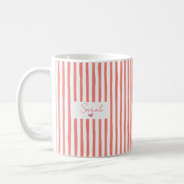 Cute Custom Name Stripes Coffee Mug (Left)
