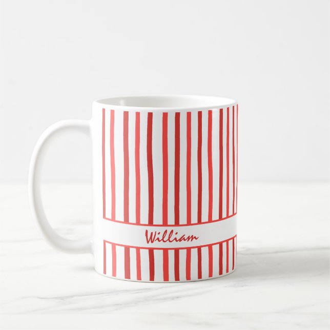 Cute Custom Name Stripes Pattern Coffee Mug (Left)