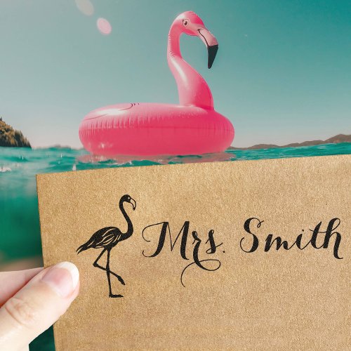 Cute Custom Name Teacher Label with Flamingo Self_inking Stamp