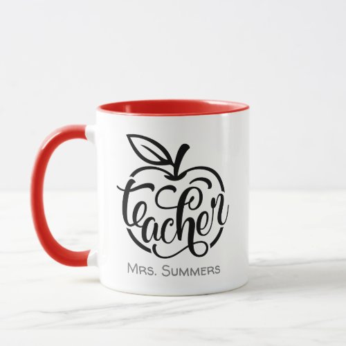 Cute Custom Name Teacher Typorgaphy Apple Mug