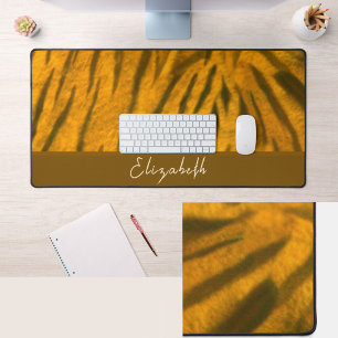 Cute Custom Name Tiger Fur Pattern Desk Mat