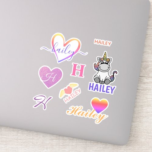 Cute Custom Name Unicorn Rainbow Different Fonts  Sticker