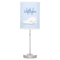 Cute Custom Name Winter Polar Bear Nursery Decor Table Lamp
