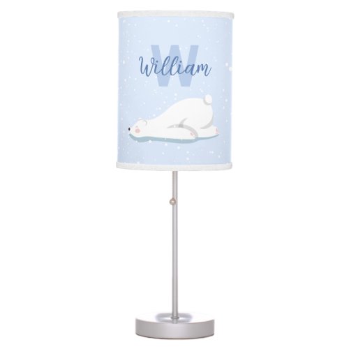 Cute Custom Name Winter Polar Bear Nursery Decor Table Lamp