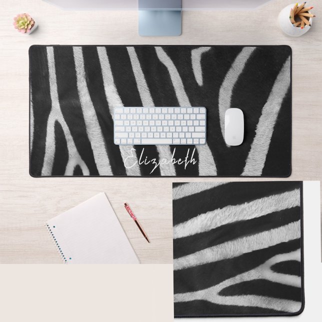 Cute Custom Name Zebra Fur Pattern Desk Mat (Creator Uploaded)