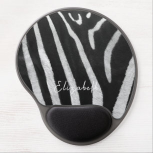 Cute Custom Name Zebra Fur Pattern Gel Mouse Pad