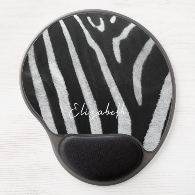 Cute Custom Name Zebra Fur Pattern Gel Mouse Pad (Front)