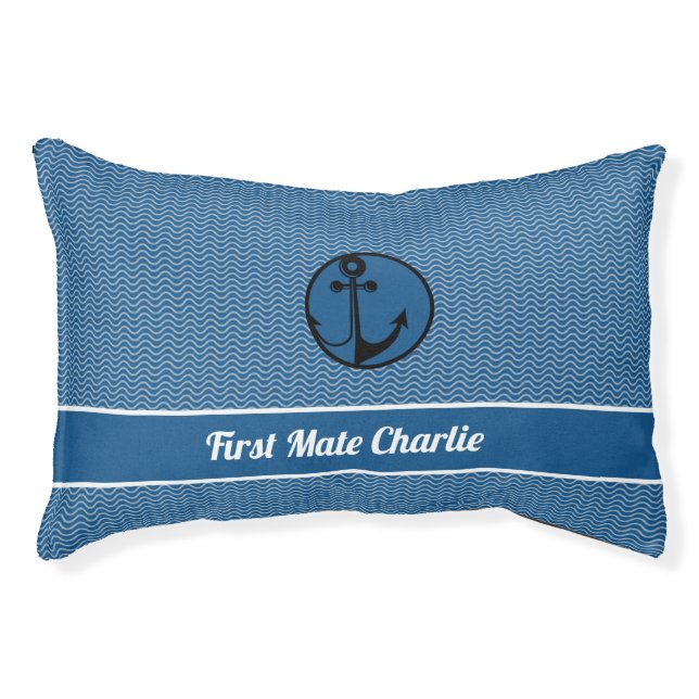 Cute Custom Nautical Anchor Rope Navy Blue Pet Bed (Front)