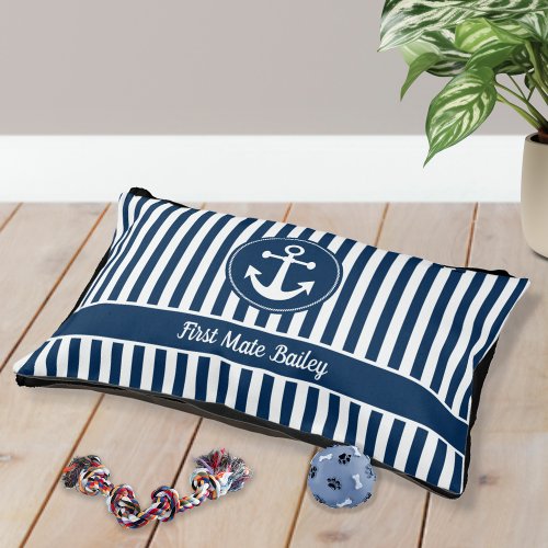 Cute Custom Nautical Anchor Rope Navy Blue Stripes Pet Bed