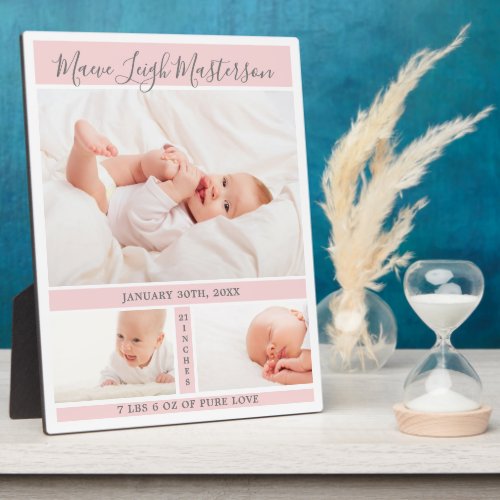 Cute Custom Newborn Baby Girl Birth Stats Plaque