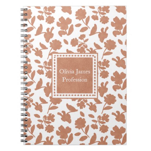 Cute Custom Orange Glitter Floral Pattern Business Notebook