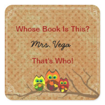 Cute Custom Owl Teacher's Book Plate Book I.D. -