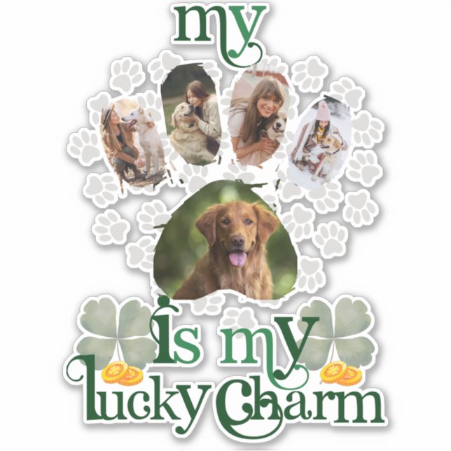 Cute Custom Paw Photos Dog St Patrick's Day Sticker (Front)
