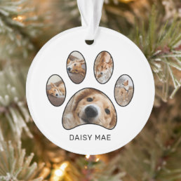 Cute Custom Paw Print Pet Name Year Photo Collage Ornament