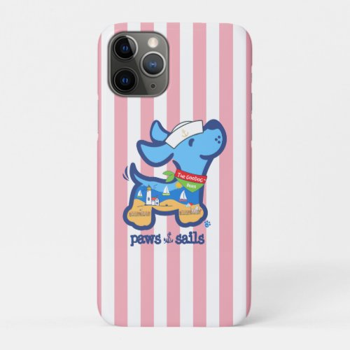 Cute Custom Paws  Sails Dog PinkWhite Stripe iPhone 11 Pro Case