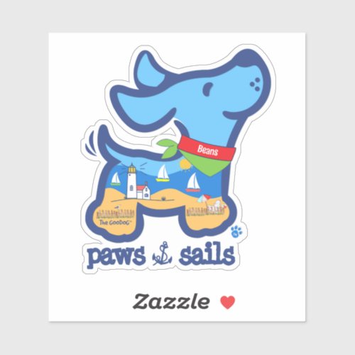 Cute Custom Paws  Sails Nautical Dog Silhouette Sticker