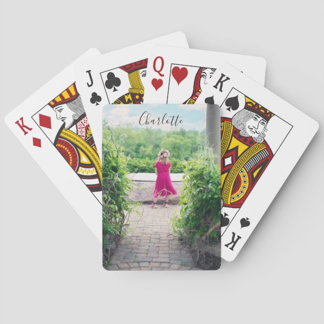 Cute Custom Personalized Child Photo Name Template Poker Cards (Back)