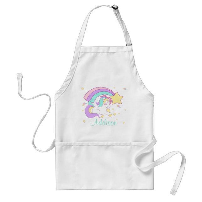 Cute Custom Personalized Magical Rainbow Unicorn Adult Apron (Front)